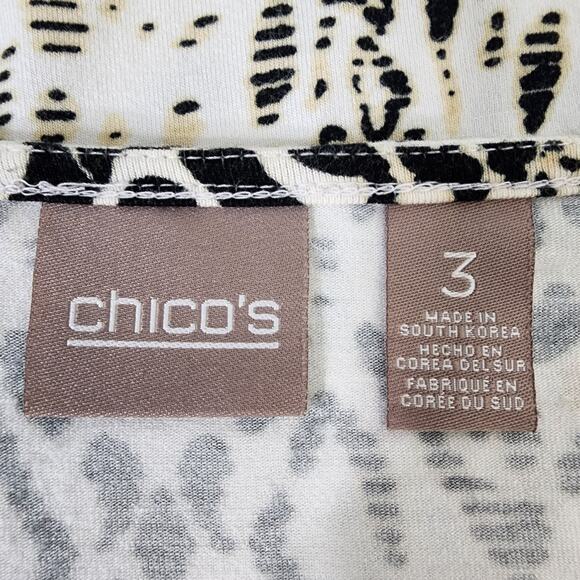 Chico's Women's Top Size XL Animal Print Sharkbite 3/4 Sleeve Pullover V Neck - Picture 8 of 11